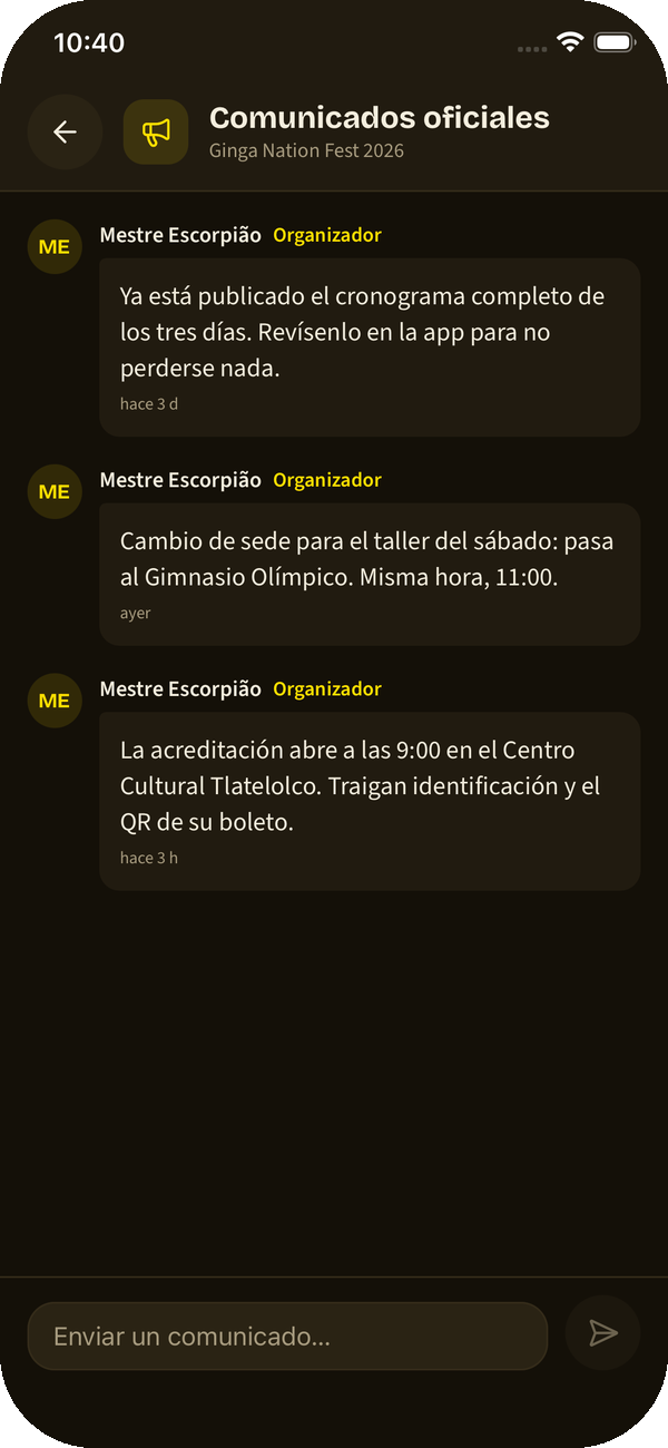 Avisa a todos en el muro del evento