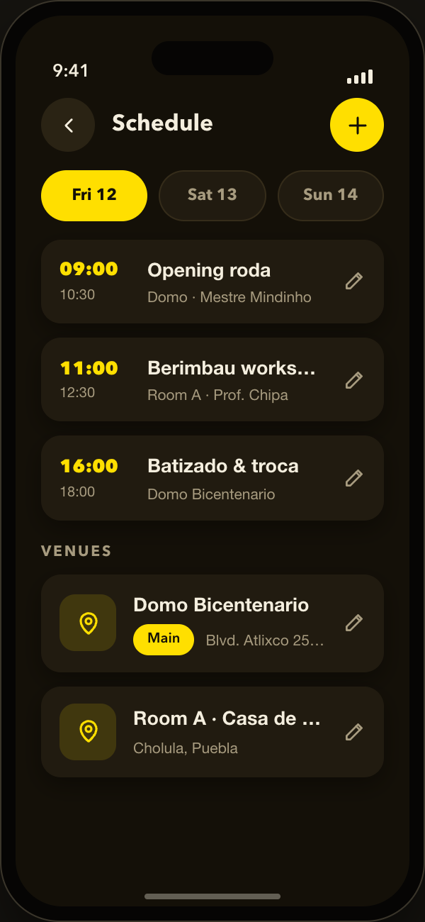 Keep the schedule and venues in one place