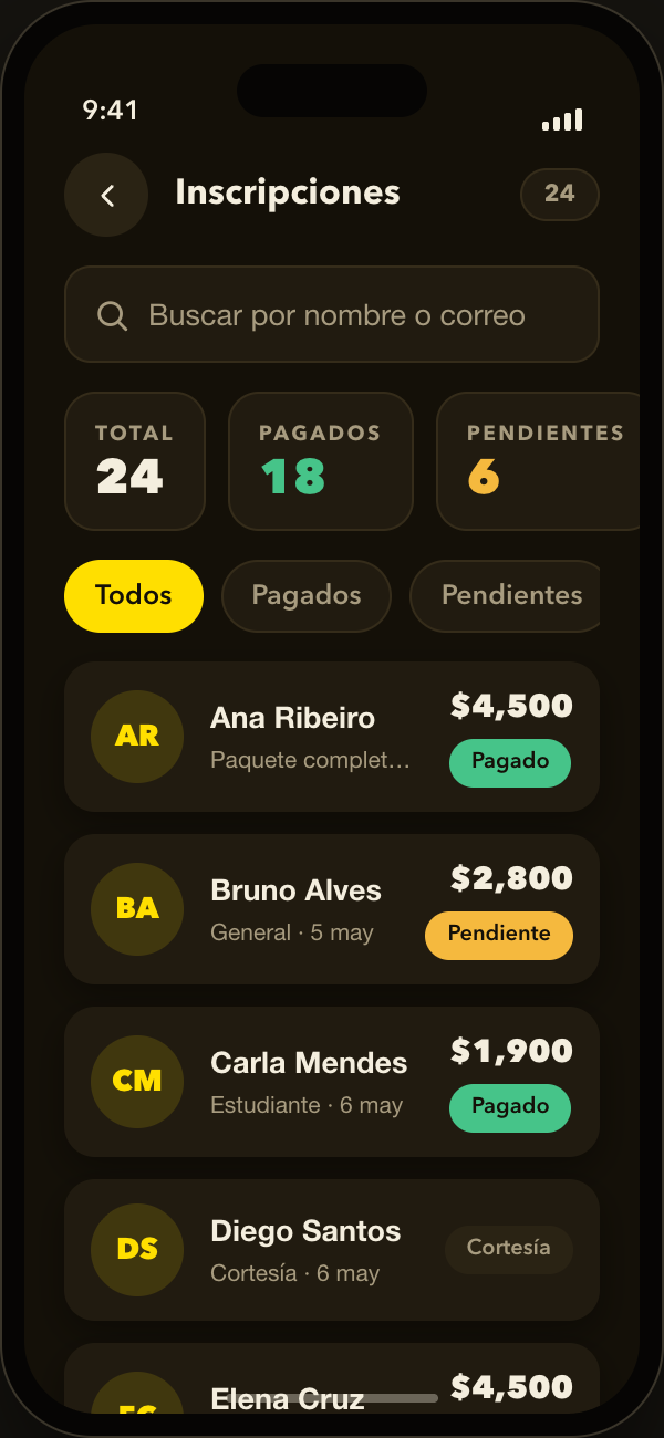 Cobra inscripciones y controla tus pagos